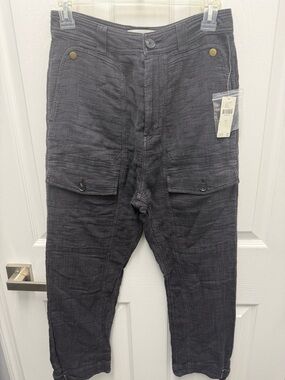Anthropologie Black textured Light Cotton Blend Cargo Pants High Rise Crop NWT 2